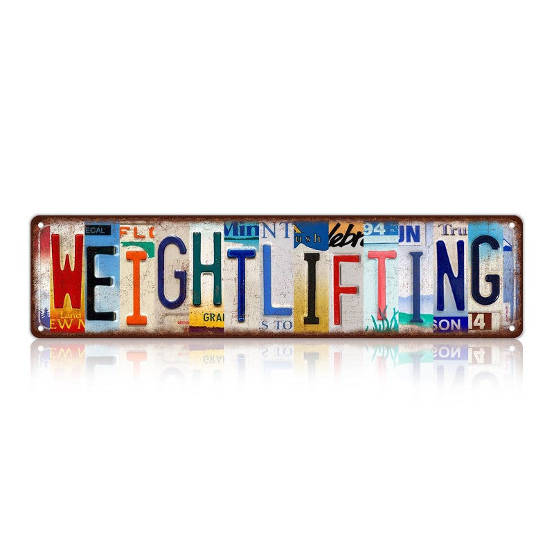 MTsigns Vintage Sport Metal Tin Signs Weightlifting Street Signs Man cave Home Room Bar Wall Decor 16 x 4 Inches - Image 1